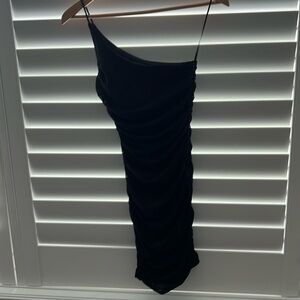 Princess Polly Ruched Black One-Shoulder Dress Size 2